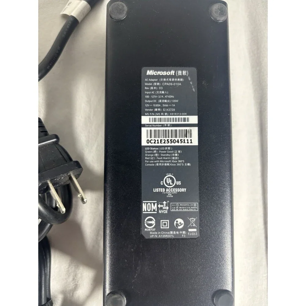 Microsoft Xbox 360 S Slim Official Power Supply Adapter